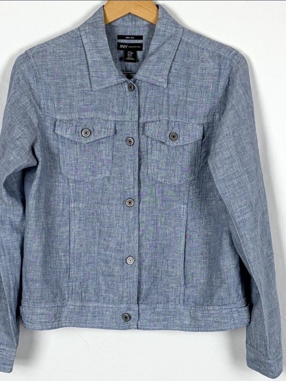 Jones New York 100% Linen Button-Up,  Jacket in Blue Denim